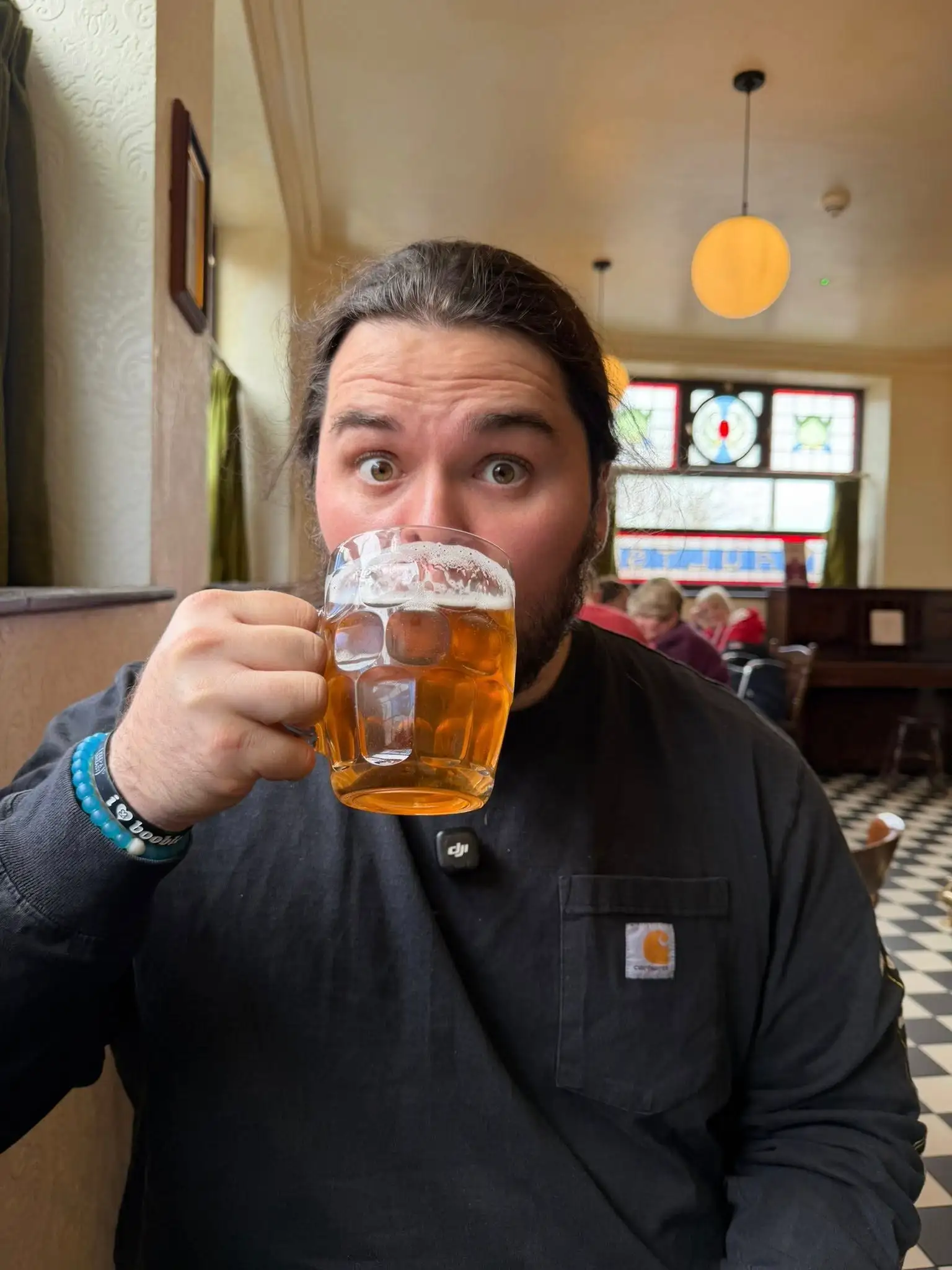 Kalani enjoying a pint